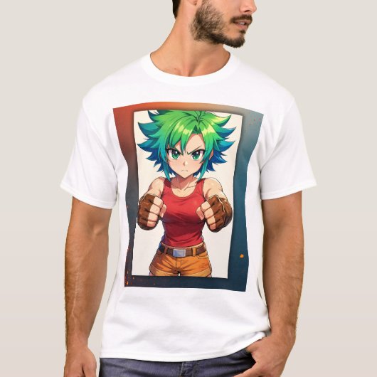 Fierce Fighter Girl – Anime Warrior Art Tシャツ (正面)