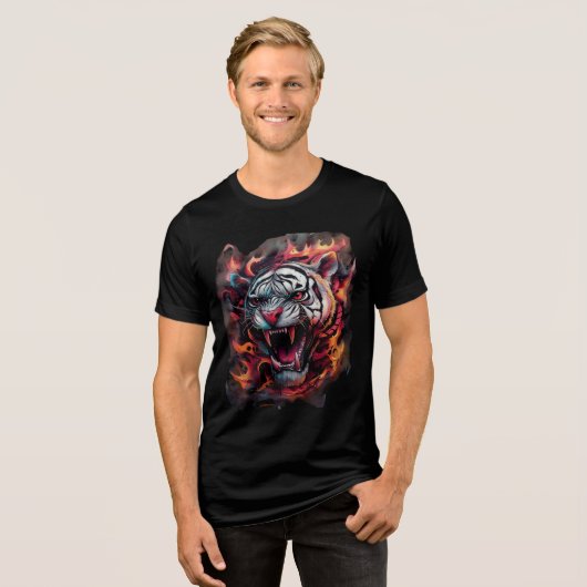 Fierce Flaming Tiger Art Print トライブレンドＴシャツ (正面全面)