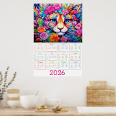 Fierce & Flourished: 2026年トラ壁掛けカレンダー ポスター (キッチン)