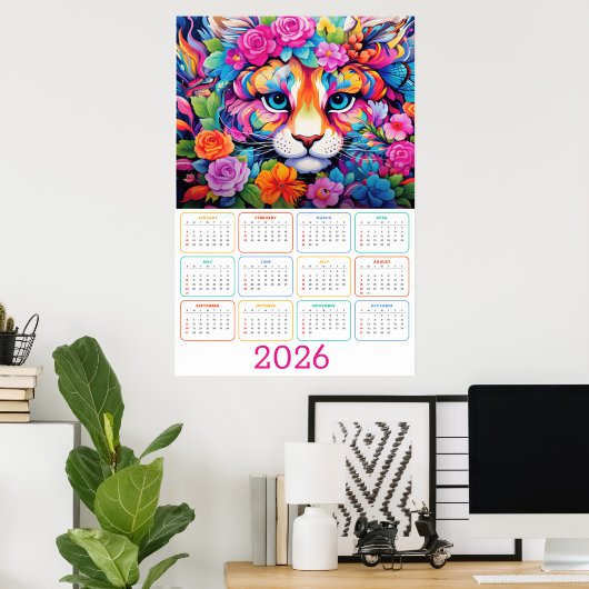 Fierce & Flourished: 2026 Tiger Wall Calendar ポスター (ホームオフィス)