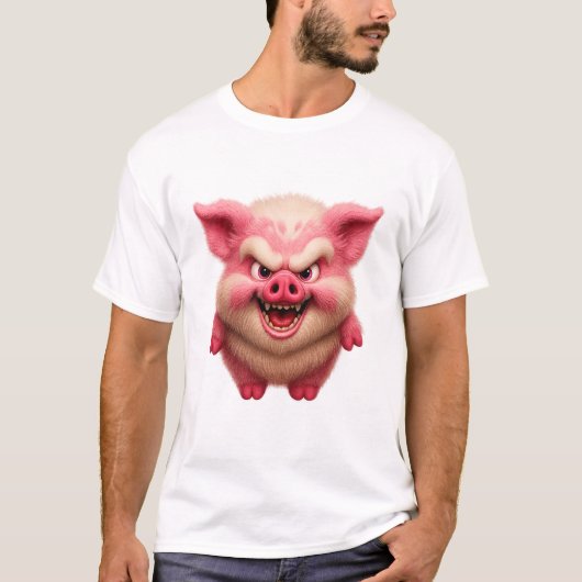Fierce Fluffy Pig Tee – Angry Cute Boar Shirt Tシャツ (正面)