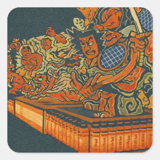 Fierce Kabuki Warriors – Japanese Woodblock Spirit スクエアシール