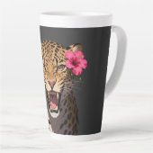 Fierce Leopard Pink Flower Keychain カフェラテマグ (右アングル)