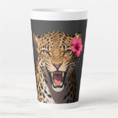 Fierce Leopard Pink Flower Keychain カフェラテマグ (正面)