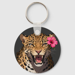 Fierce Leopard Pink Flower Keychain キーホルダー