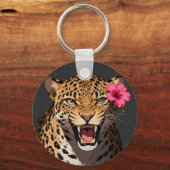 Fierce Leopard Pink Flower Keychain キーホルダー (正面)
