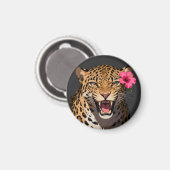 Fierce Leopard Pink Flower Keychain マグネット (正面/裏面)