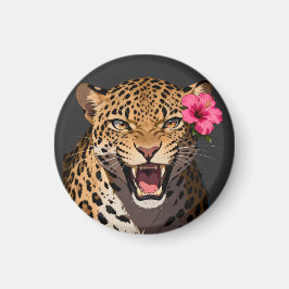 Fierce Leopard Pink Flower Keychain マグネット