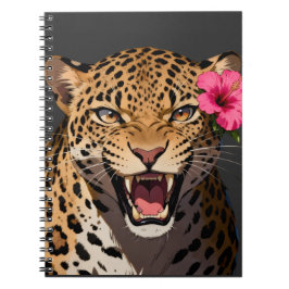 Fierce Leopard Pink Flower Notebook ノートブック