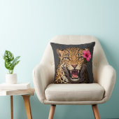 Fierce Leopard Pink Flower Pillow クッション (椅子)