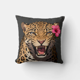 Fierce Leopard Pink Flower Pillow クッション