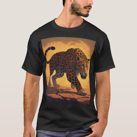 Fierce Leopard Prowling at Sunset Tシャツ (正面)