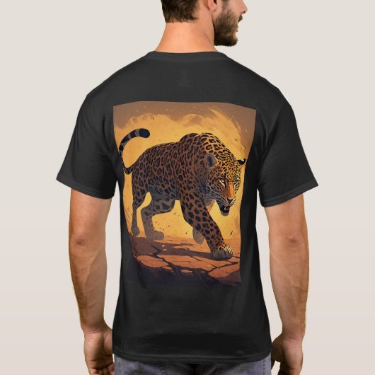 Fierce Leopard Prowling at Sunset Tシャツ (裏面)