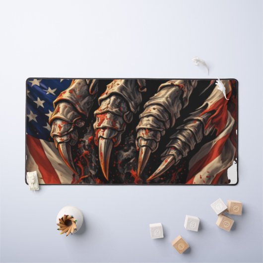 Fierce Monster Tearing American Flag Art デスクマット (キッズテーブル)