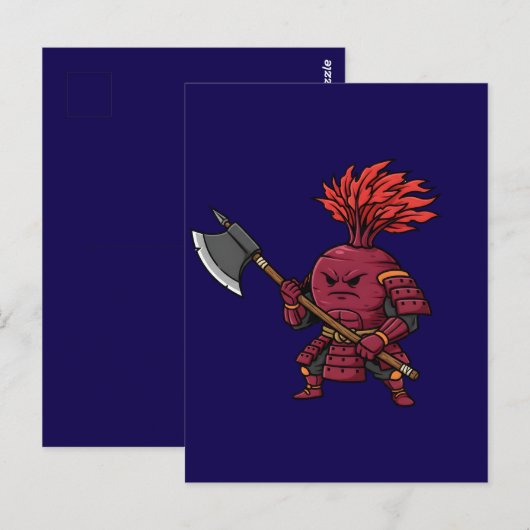 Fierce Red Beetroot Warrior with Battle Axe Illust ポストカード (正面/裏面)