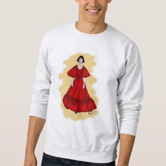 Fierce Red Dress with Minimalist Yellow Design スウェットシャツ (正面)