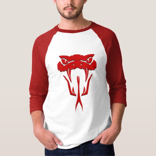 Fierce Red Serpent Face 3/4 Sleeve Raglan T-Shirt Tシャツ (正面)