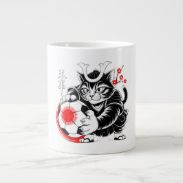 Fierce Samurai Cat Soccer - Anime Sports Fan Gifts ジャンボコーヒーマグカップ