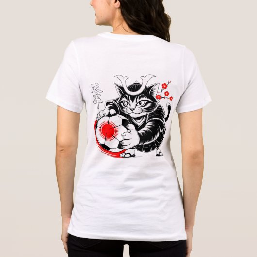 Fierce Samurai Cat Soccer Japanese Warrior Sports トライブレンドTシャツ (裏面)