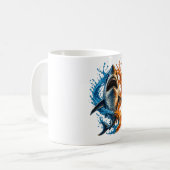 Fierce Shark Splash Design – Blue & Orange Ocean P コーヒーマグカップ (正面左)