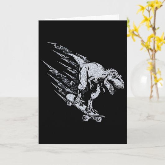 Fierce T-rex Skateboarding Lightning Speed  カード (黄色い花)