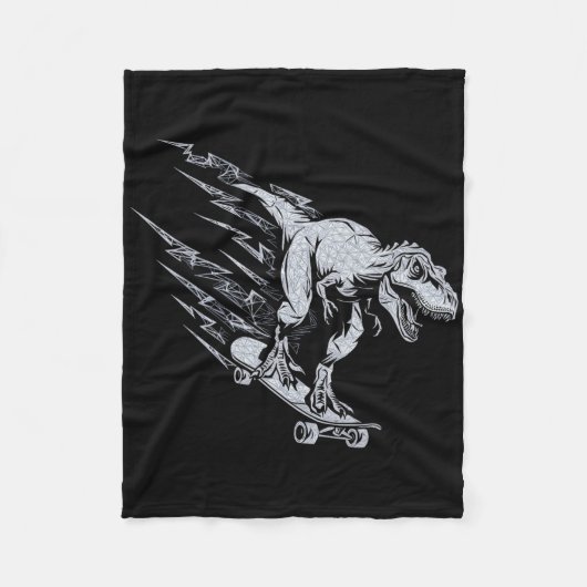 Fierce T-rex Skateboarding Lightning Speed  フリースブランケット (正面)