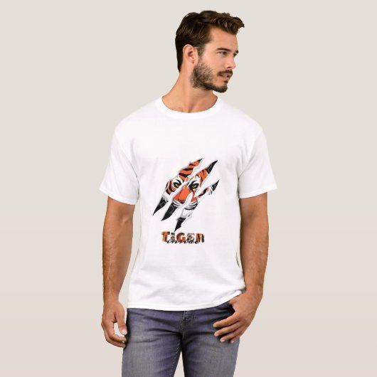 Fierce Tiger Claw Rip – Wild Beast Power Design Tシャツ (正面フル)