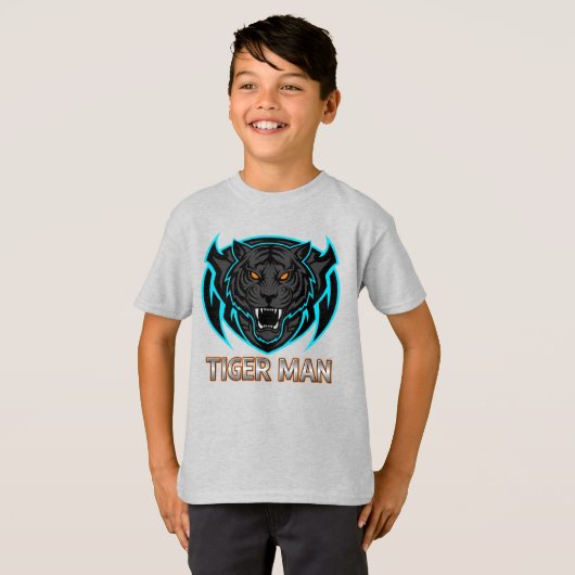 Fierce Tiger Man Gaming Mascot Kids' Tシャツ (正面フル)