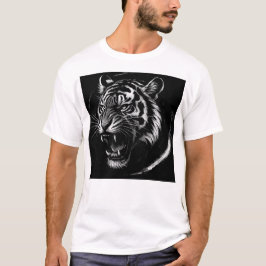 Fierce Tiger Roar – Monochrome Ink Style Tシャツ