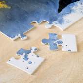 Fierce watercolor owl in blue and orange ジグソーパズル (側面)