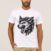 Fierce Wolf Head Bold Black and White Alpha Wolf  Tシャツ (正面)