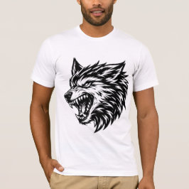 Fierce Wolf Head Bold Black and White Alpha Wolf  Tシャツ