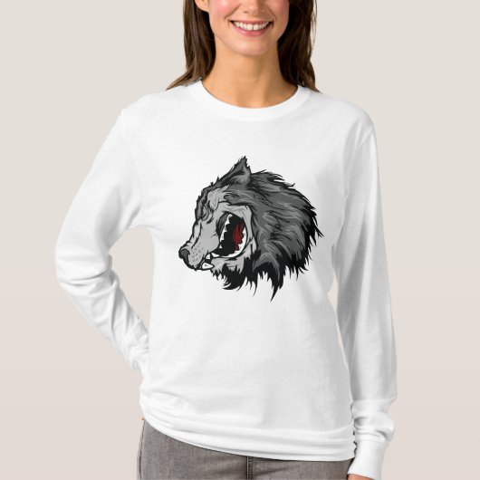 Fierce Wolf Head Bold Wild Animal Tシャツ (正面)