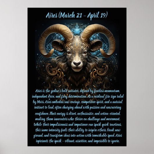 Fiery Aries Spirit with Ornate Ram Illustration ポスター (正面)