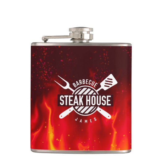 Fiery BBQ Flask — Custom Steak House Style フラスク (正面)