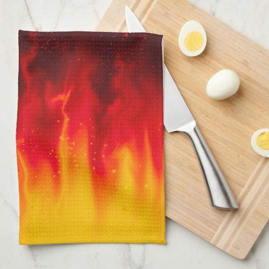 Fiery BBQ Kitchen Flames — Custom Steak House キッチンタオル (四つ折り)