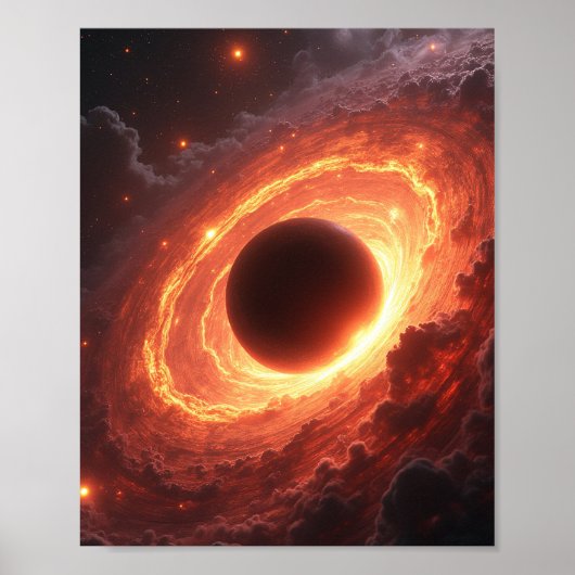 Fiery Black Hole Space Vortex Cosmic Event Art ポスター (正面)