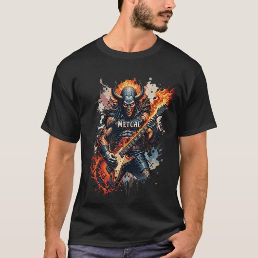 Fiery Demon GuitaristヘビーメタルTシャツ Tシャツ (正面)