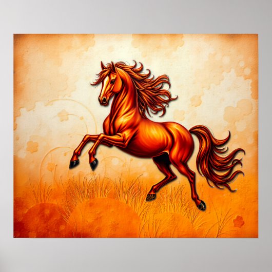 Fiery Horse Leaps, Orange Gold, Artistic Grunge  ポスター (正面)