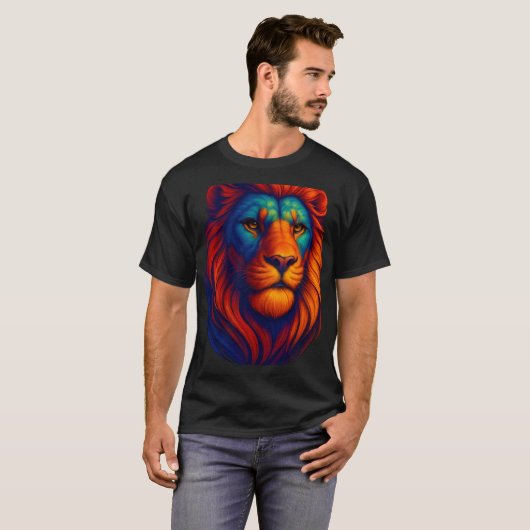 fiery lion head realistic t cshrt men powrful bold tシャツ (正面フル)