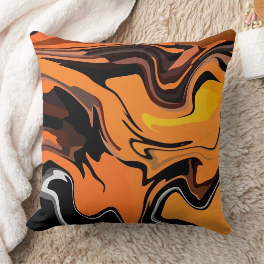 Fiery Orange Abstract Swirl Pattern クッション (ブランケット)