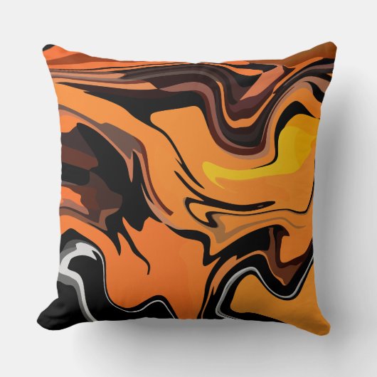 Fiery Orange Abstract Swirl Pattern クッション (正面)