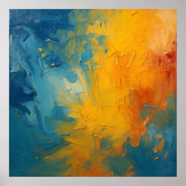 Fiery Orange & Blue Impasto Abstract Art Poster II ポスター