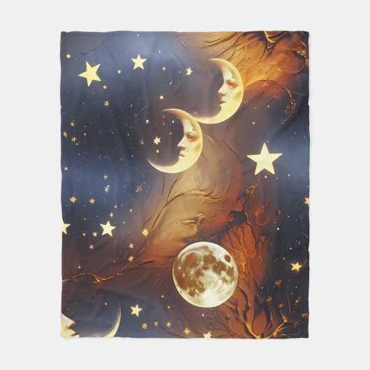 Fiery Orange Celestial Moon Blanket – Luxury Seaml フリースブランケット (正面)