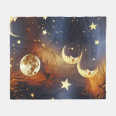Fiery Orange Celestial Moon Blanket – Luxury Seaml フリースブランケット (正面(横))