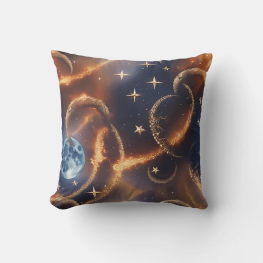 Fiery Orange Celestial Moon Pillow クッション (正面)