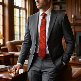 Fiery Orange Red Marble: Abstract Swirl Desgn ネクタイ