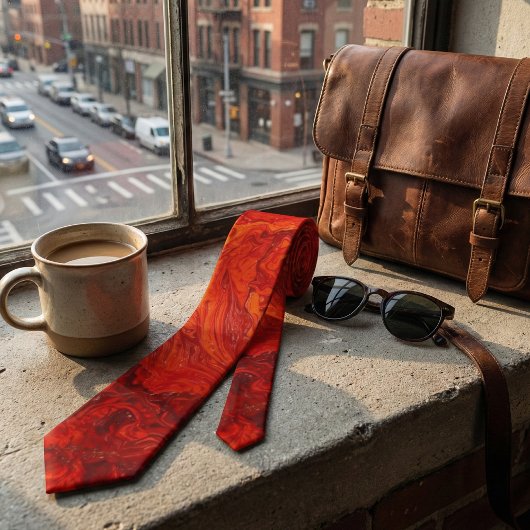 Fiery Orange Red Marble: Abstract Swirl Desgn ネクタイ