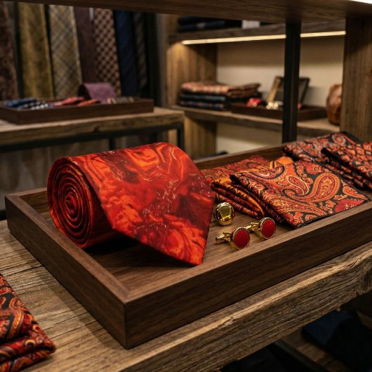 Fiery Orange Red Marble: Abstract Swirl Desgn ネクタイ