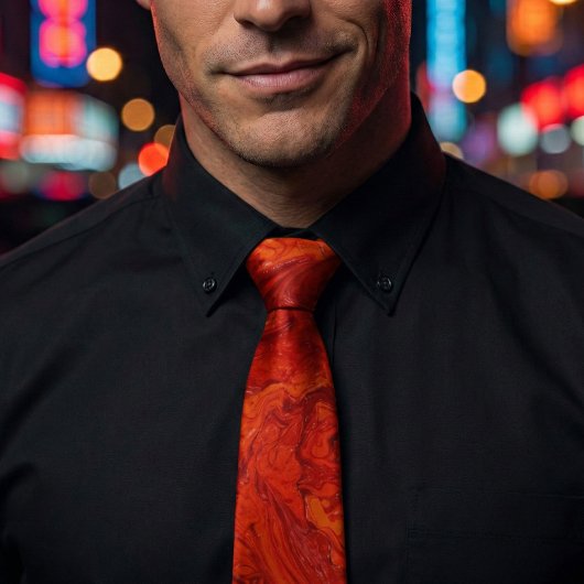 Fiery Orange Red Marble: Abstract Swirl Desgn ネクタイ
